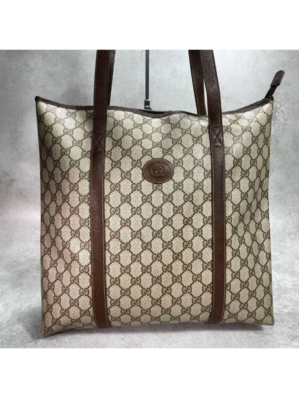 Gucci GG Tote Brown Beige Leather Logo